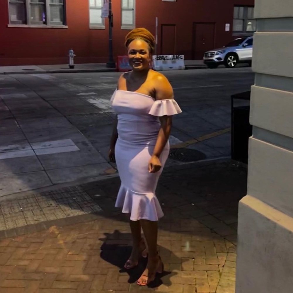 Off shoulder dress in lilac size US 14